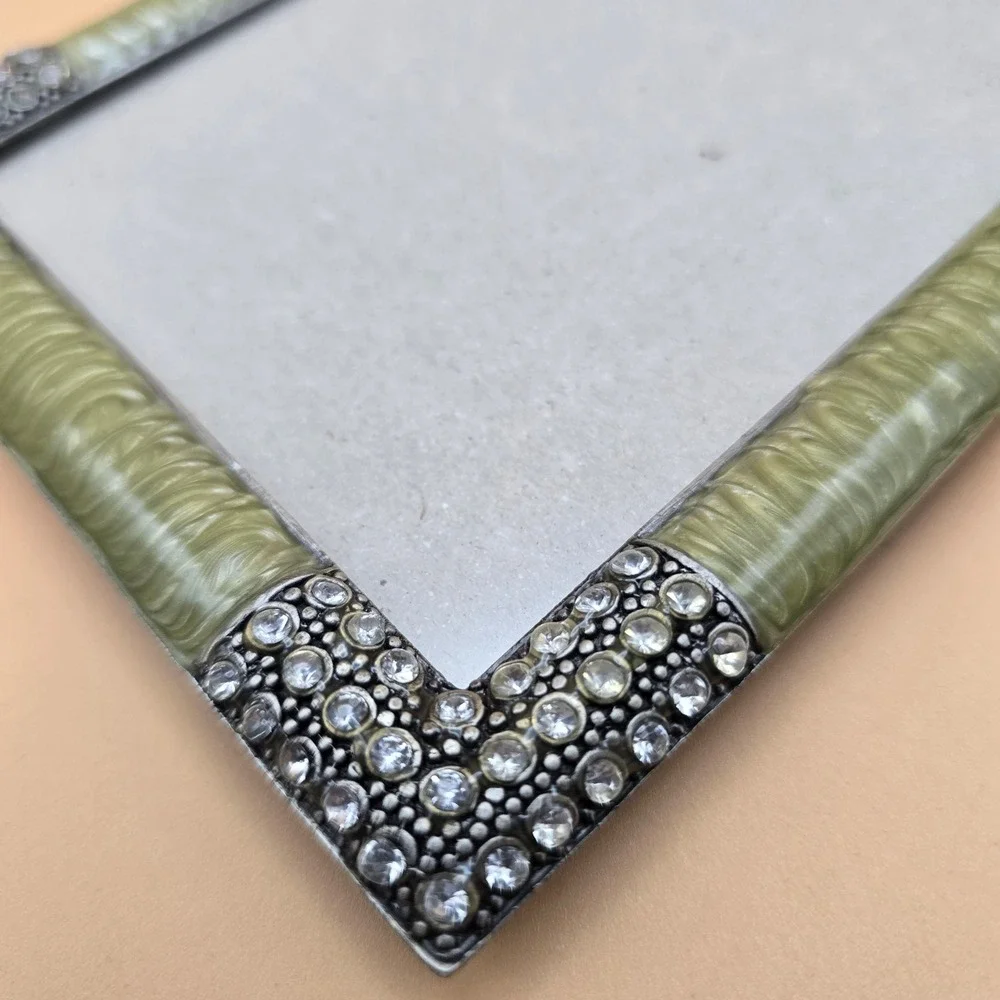 Sage Green Enamel and Rhinestone Picture Frame Vintage Style 4x6 Tabletop Decor - Picture 16 of 16